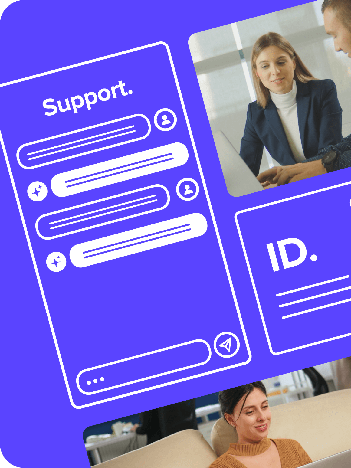 Montage of UI elements and office workers