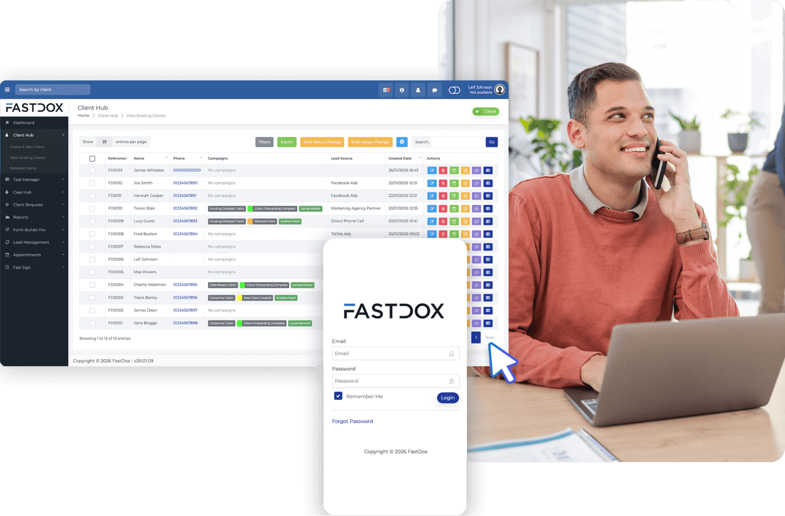 Montage featuring FastDox platform screenshots on desktop and mobile