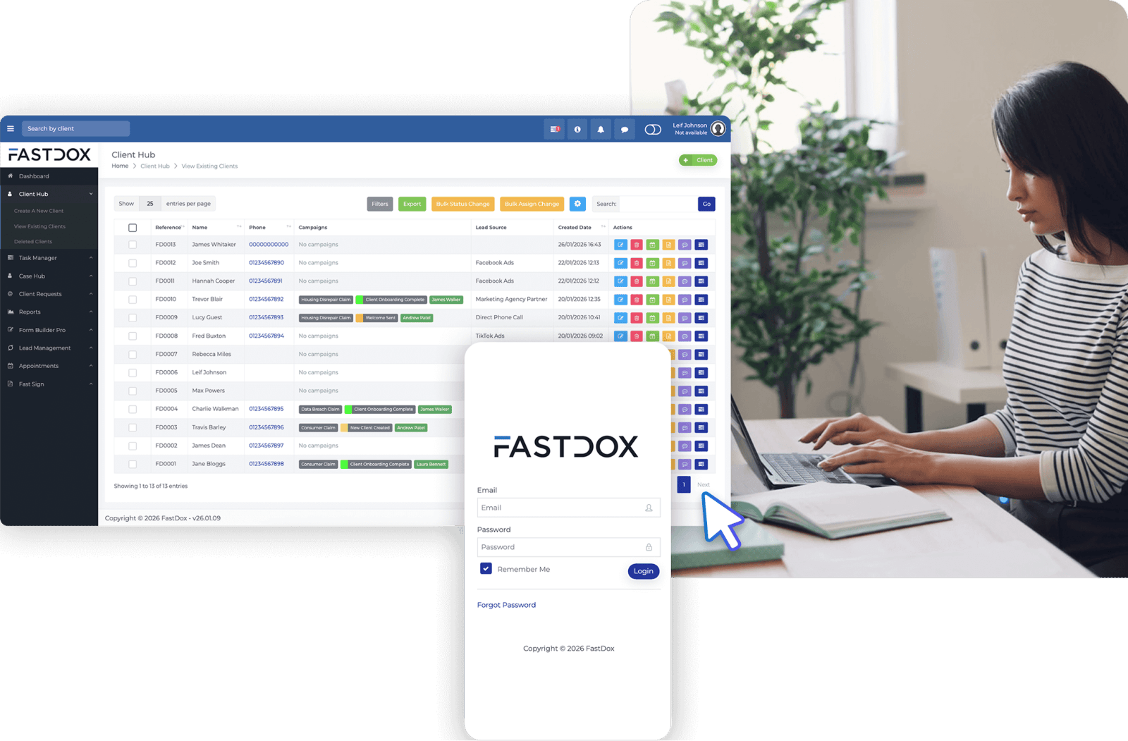 Montage featuring FastDox platform screenshots on desktop and mobile