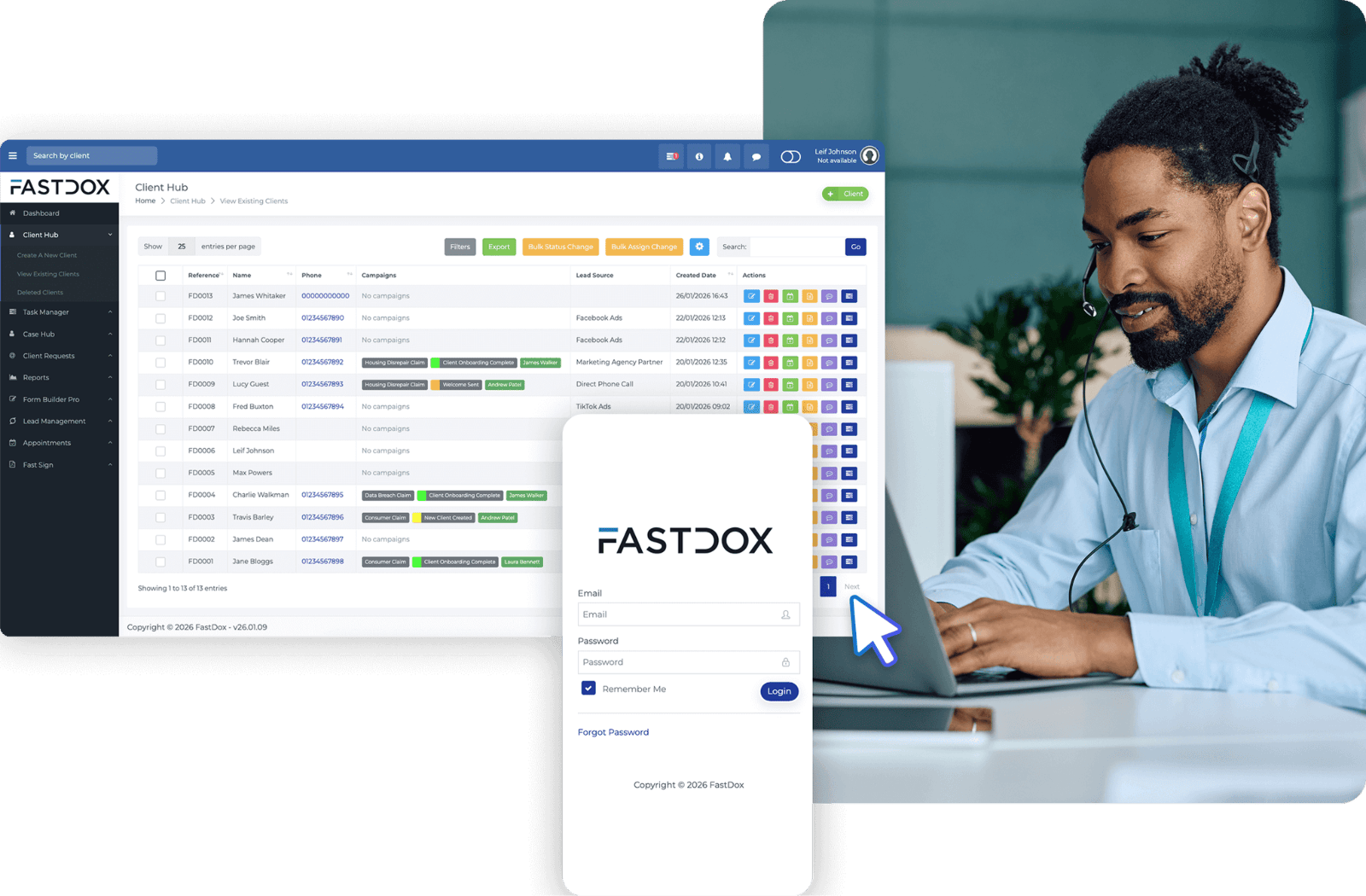 Montage featuring FastDox platform screenshots on desktop and mobile
